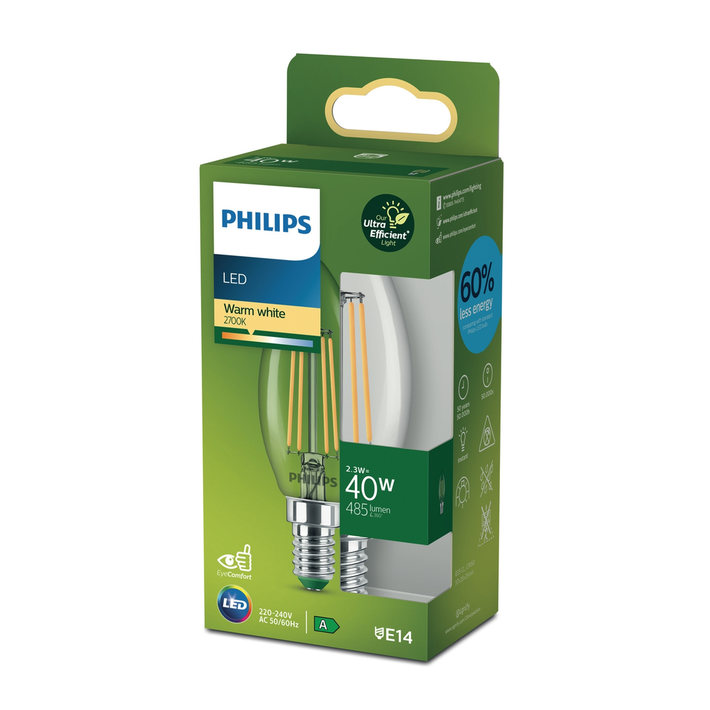 PHILIPS Ampoule Led Flamme E14 Blanc Chaud 40W la boite