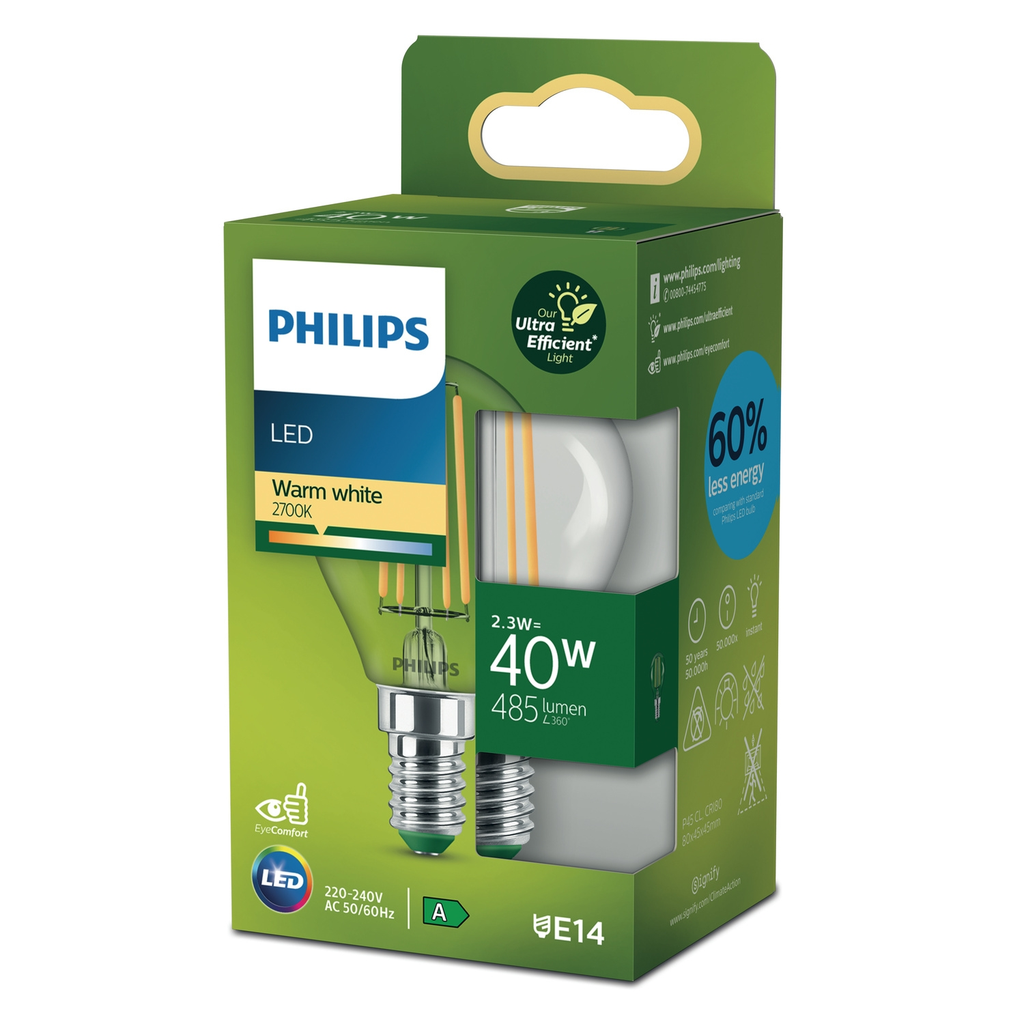 PHILIPS LED Bulb CLA 40W P45 E14 2700K CL The bulb