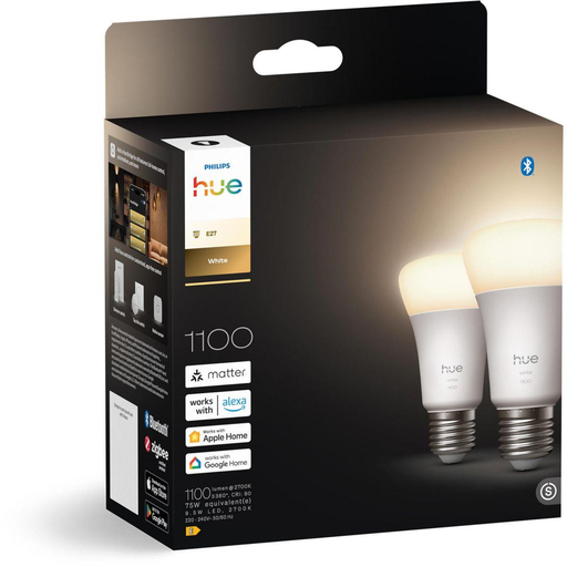 [8720169365797] PHILIPS 2 Smart LED Bulbs A60 Warm White Light 2700K E27 Base 9.5W 1100 Lumens