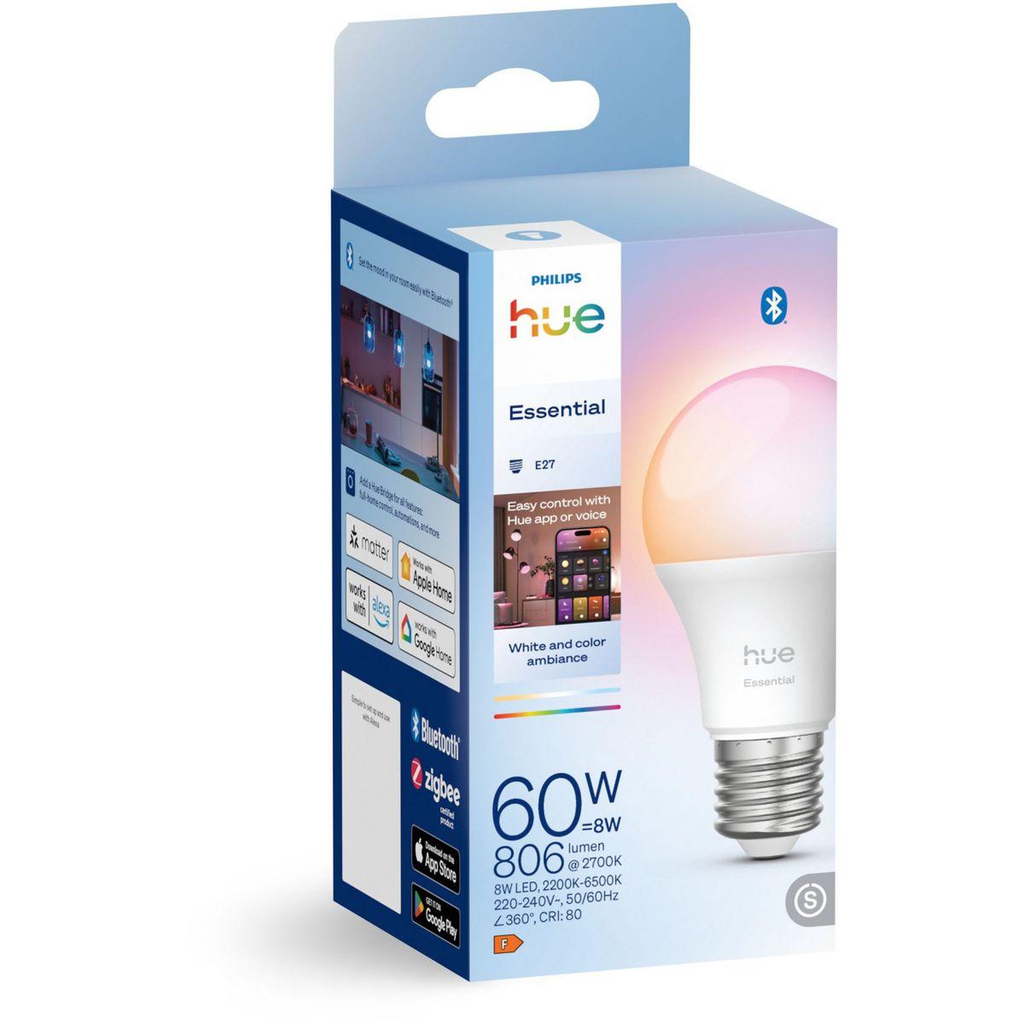 PHILIPS Ampoule Led Connectée A60 Lumière Blanche Et Colorée Culot E27 8 W 2200-6500k 806 Lumens