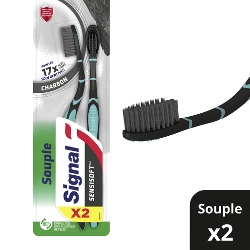 [8720181239236] SIGNAL Sensisoft Charcoal Soft Toothbrushes, pack of 2
