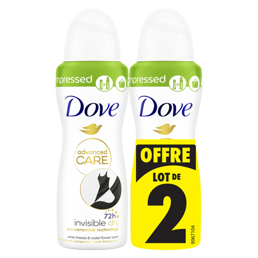 [8720181359927] DOVE Déodorant Spray Compressé Anti-transpirant Invisible Dry Advanced Care le lot de 2 sprays