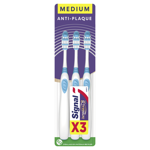 [8720181418891] SIGNAL Medium Anti-Plaque Integral 8 Actions Toothbrush, pack of 3