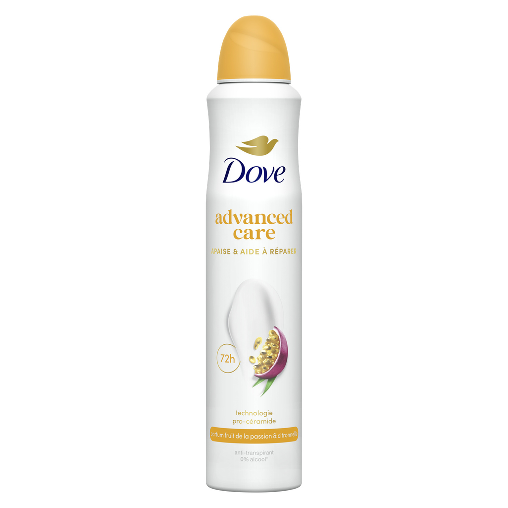 DOVE Desodorizante Spray Mulher Acalma e Repara Fruta da Paixão Advanced Care 200 ml