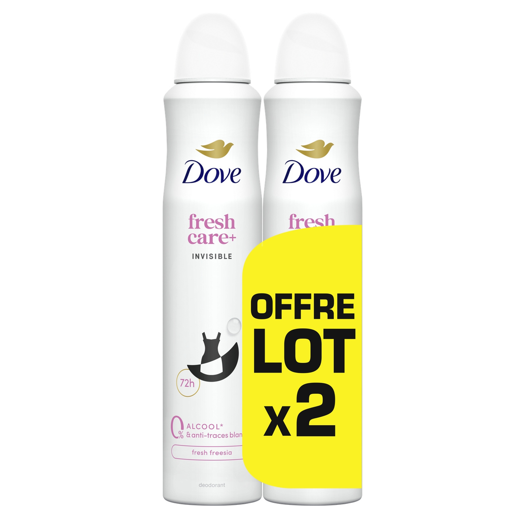 DOVE Fresh Care+ Desodorizante spray 72H invisible fresh freesia 2 frascos de 200 ml