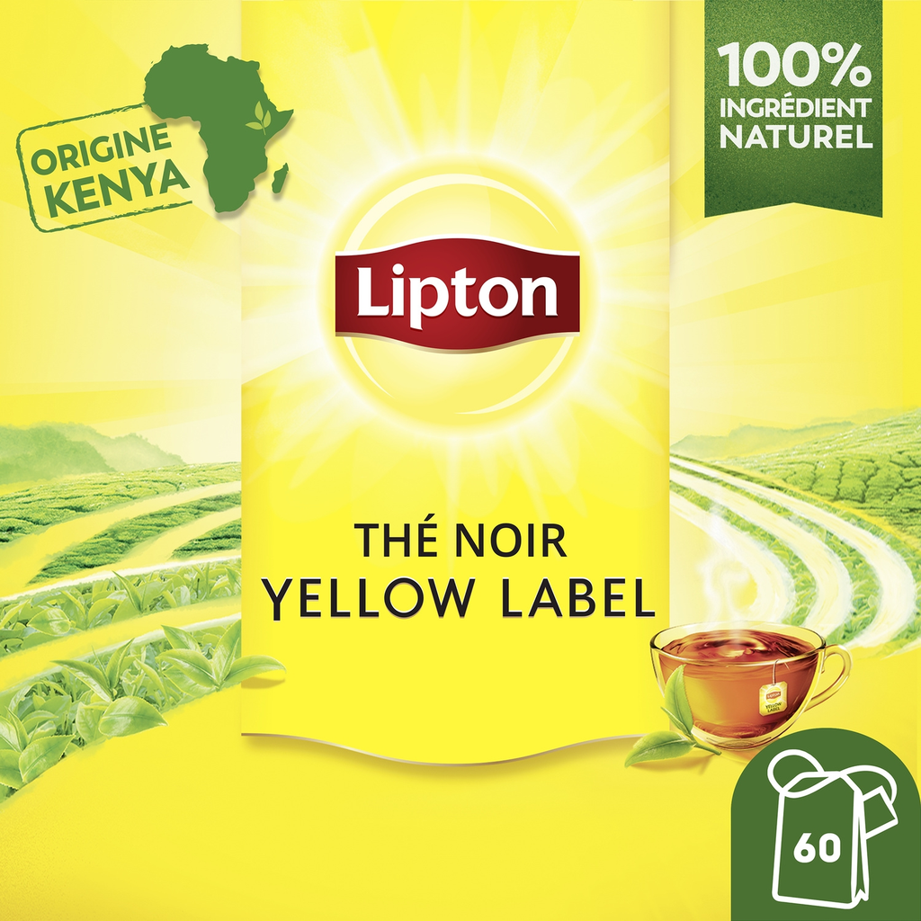 LIPTON Yellow Label Thé Noir Origine Kenya 60 sachets 120 g