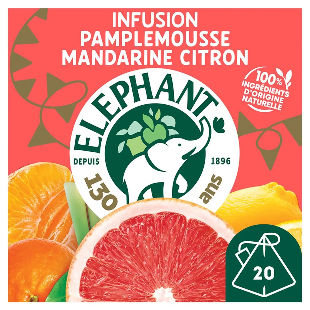 ELEPHANT Infusion pamplemousse mandarine citron et citronnelle 38 g