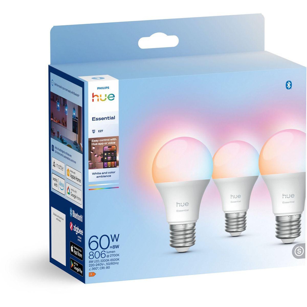 PHILIPS Bombillas LED Conectadas A60 White & Color Ambiance E27 8W 806lm - Pack de 3