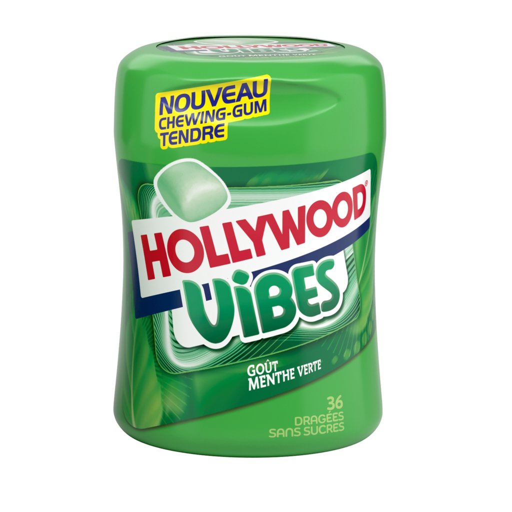 HOLLYWOOD Pastilha elástica sem açúcares sabor menta verde 36 drageias
