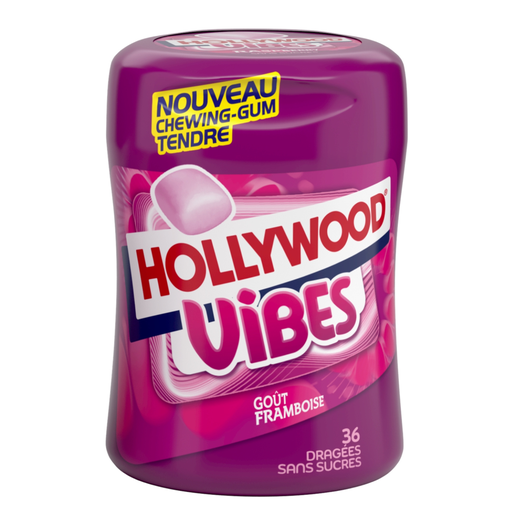 [8723400872061] HOLLYWOOD Vibes Raspberry Sugar-Free Chewing Gum, 36 pieces 84.2g