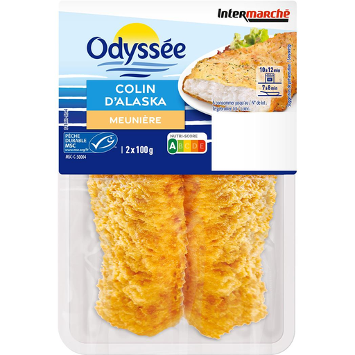[3250391908752] ODYSSÉE Alaska Pollock fillets meunière style, pre-fried, cooked, MSC sustainable fishing 200 g
