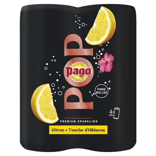[9001400110963] PAGO Pop Água com gás de limão e toque de hibisco 4 x 25 cl