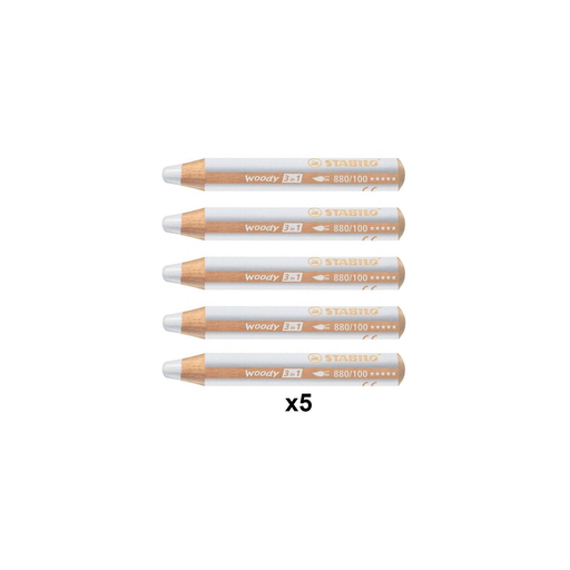 [9008872172116] STABILO Lápis de cor Woody 3in1 Branco, pack de 5
