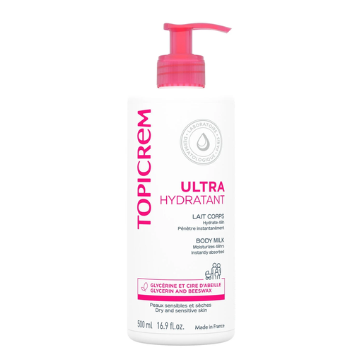 [3700281702286] TOPICREM Leite Corporal Pele Sensível Seca Ultra-Hidratante 24h 500 ml