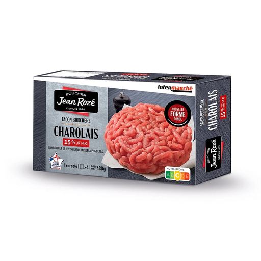 [3250392001483] JEAN ROZÉ Steak haché pur bœuf Charolais surgelé 480gr