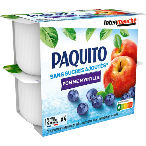 [3250392130282] PAQUITO Apple Blueberry Fruit Puree No Added Sugar 4 x 100 g