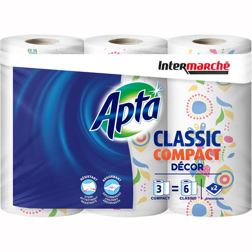 [3250392332402] APTA Essuie-tout compact décoré 2 épaisseurs 3 rouleaux