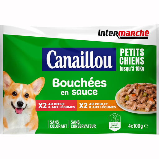 [3250392473433] CANAILLOU Beef and Vegetable Sauce Bites for Small Dogs up to 10 kg, 4 pouches