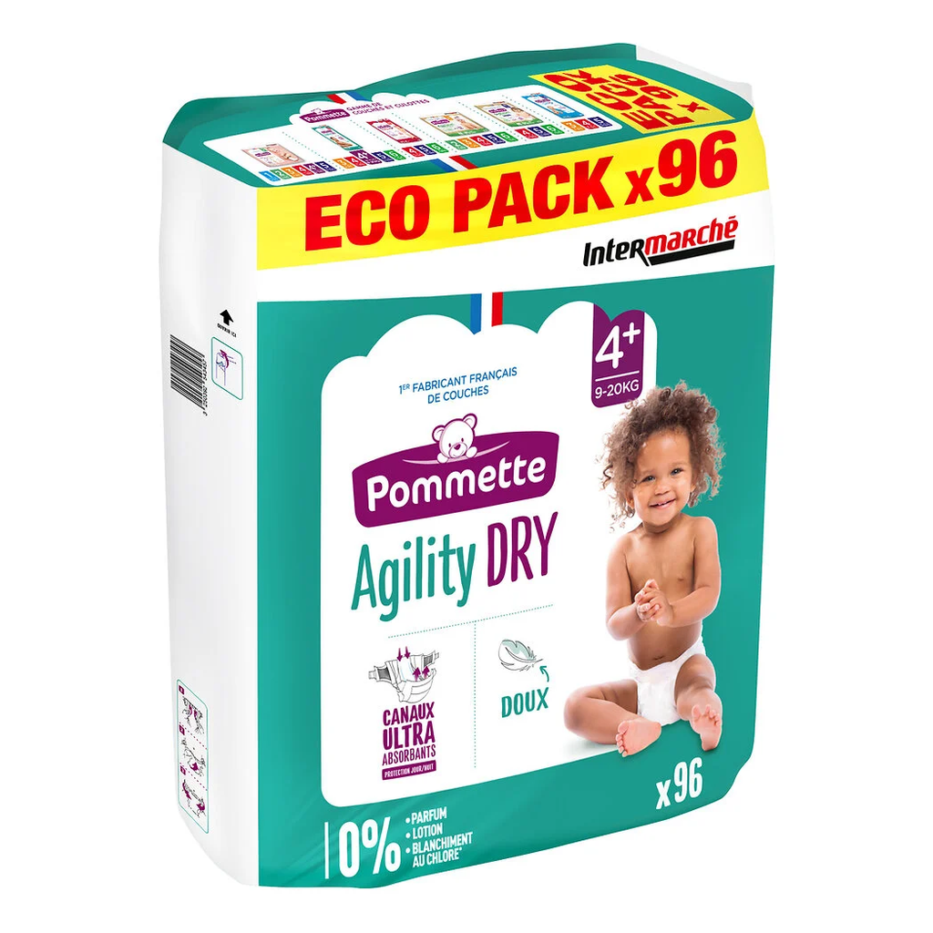 POMMETTE Fraldas Agility Dry Tamanho 4+ 9-20kg