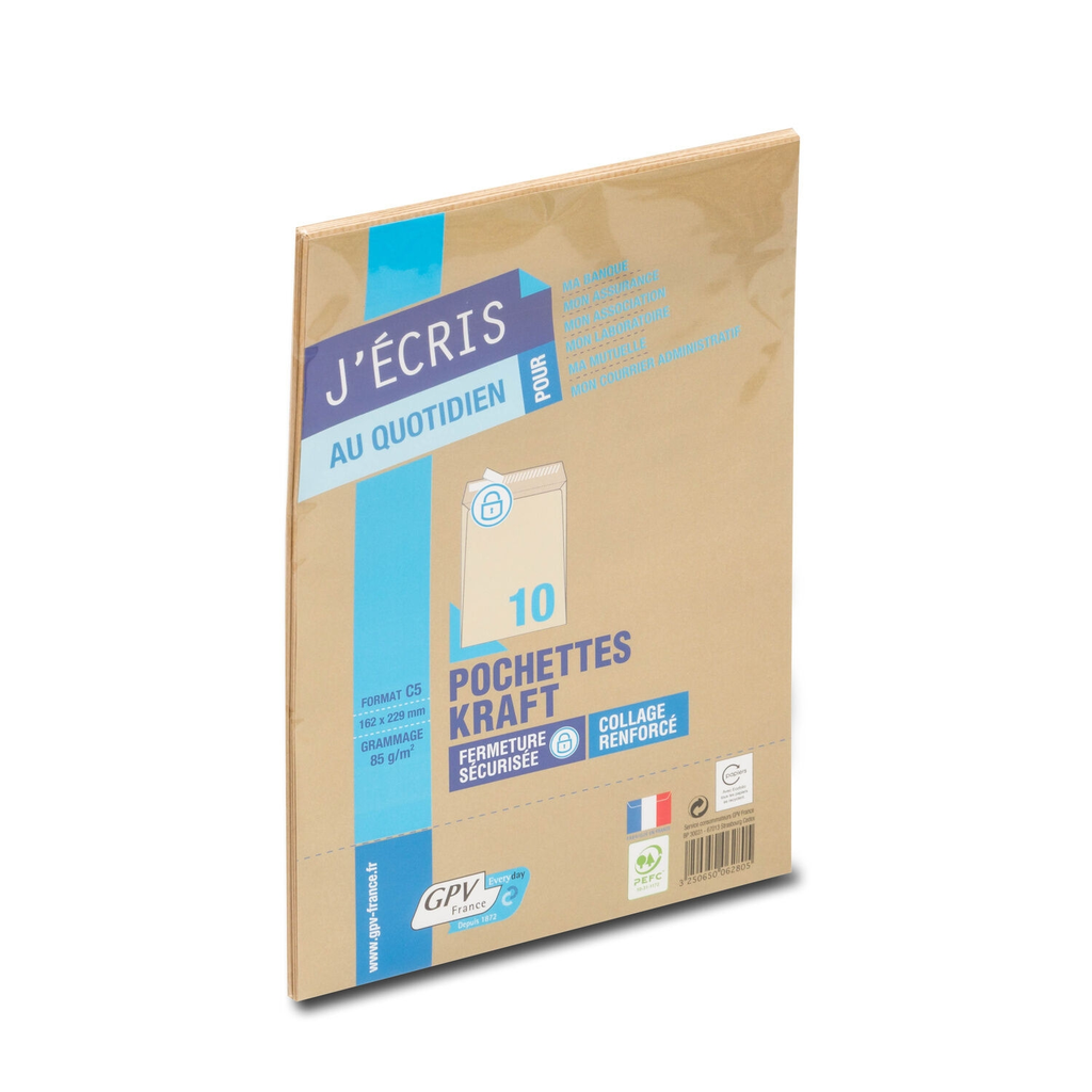 GPV Kraft Envelopes C5 162x229mm Self-adhesive pack of 10