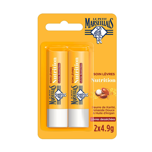 [3251241039787] LE PETIT MARSEILLAIS Moisturizing Lip Balm Nutrition Shea Almond and Argan 2 sticks of 4.9 g