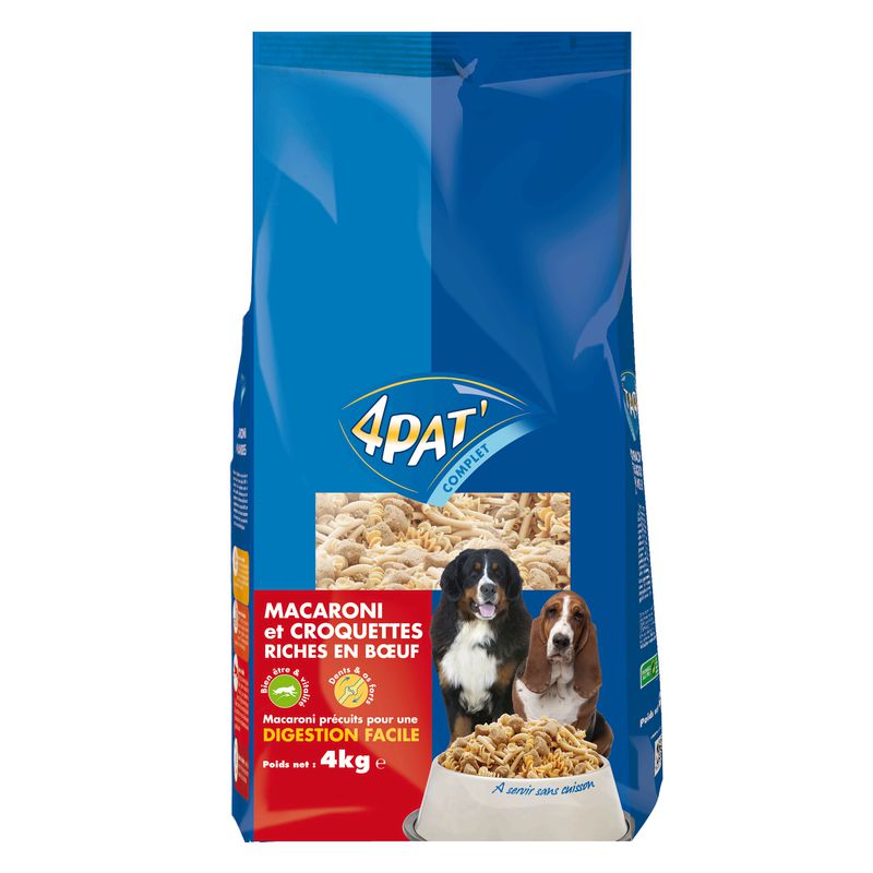 4 Pat' Repas Complet Chiens Macaroni Viandes : Le Sac De Kg