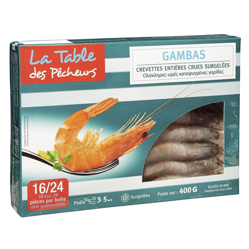 [3270120018941] LA TABLE DES PECHEURS Whole raw frozen prawns 400 g