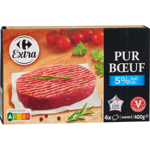 [3270190020578] CARREFOUR Hamburguesas de ternera 5% MG EXTRA 400g