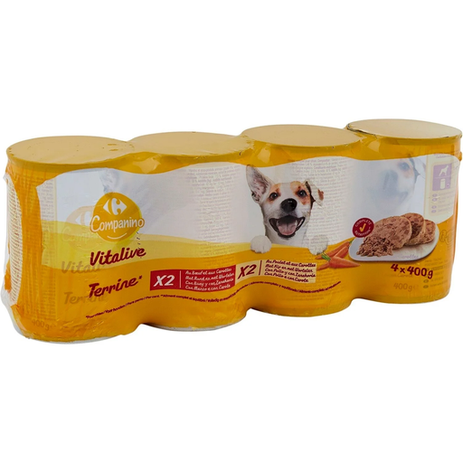 [3270190189985] CARREFOUR Pâtée pour chien adulte bœuf poulet légumes 4x400g