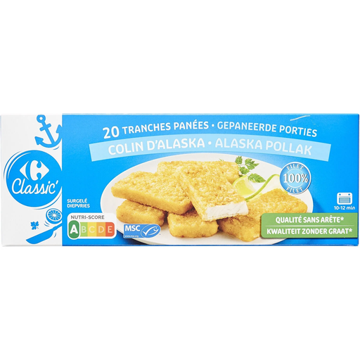 [3270190208020] CARREFOUR CLASSIC Pescada do Alasca fatias panadas 20 x 50 g