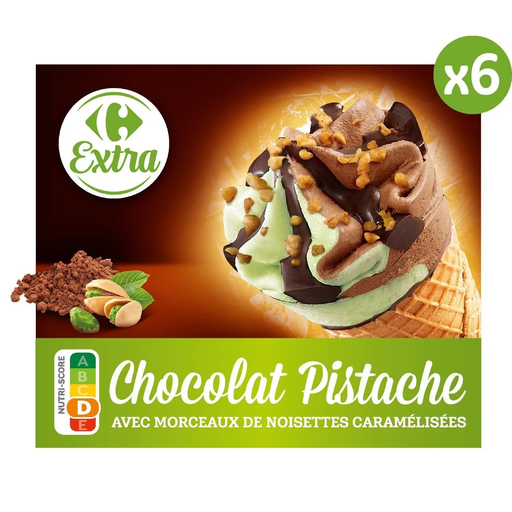 [3270190217633] CARREFOUR Pistachio Chocolate Ice Cream Cones 411.4g