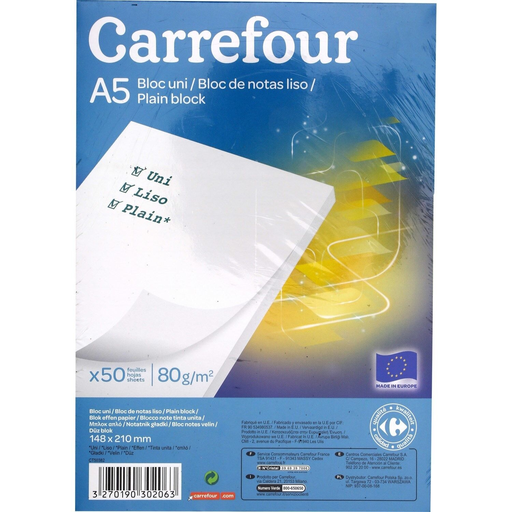 [3270190302063] CARREFOUR Notepad 14.8x21cm Unruled 50 pages