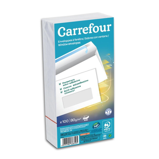 [3270190368595] CARREFOUR Window Envelopes 110x220mm pack of 100