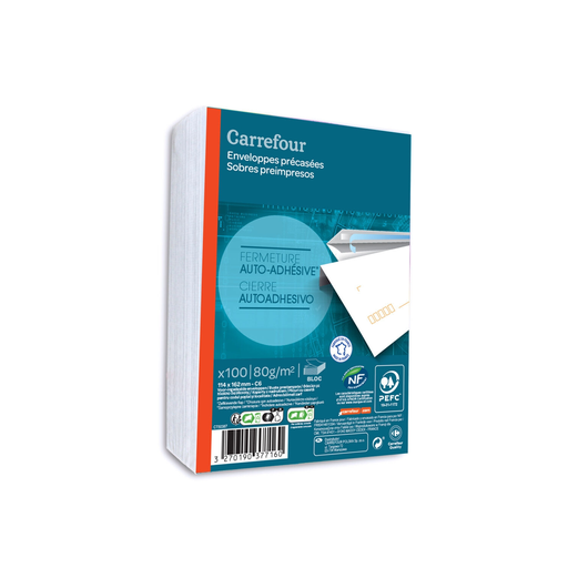[3270190377160] CARREFOUR Pre-creased Envelopes 11.4x16.2 100 envelopes