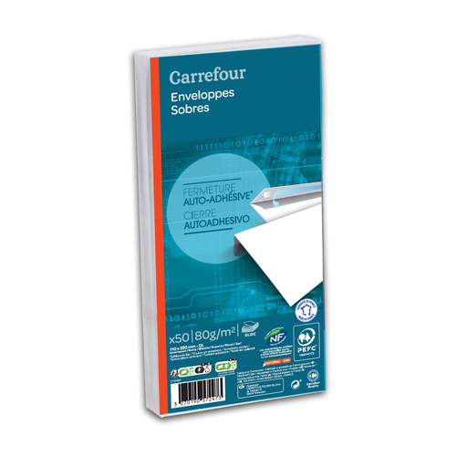 [3270190572473] CARREFOUR Envelopes brancos 110x220mm X50