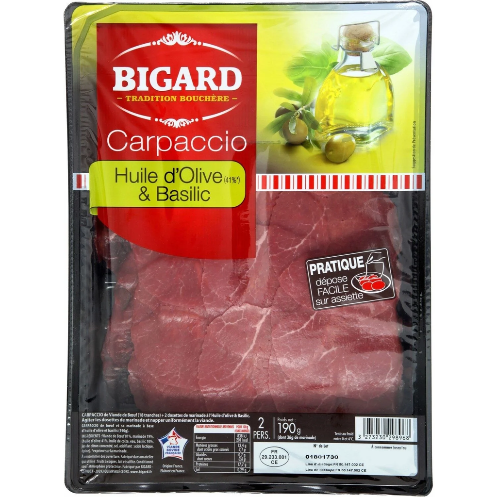 BIGARD Carpaccio de bœuf et marinade olive basilic 190 g