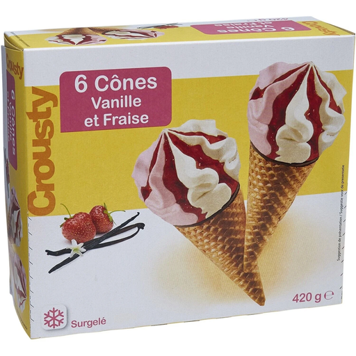[3274664190927] Glaces cônes vanille fraise 420 g