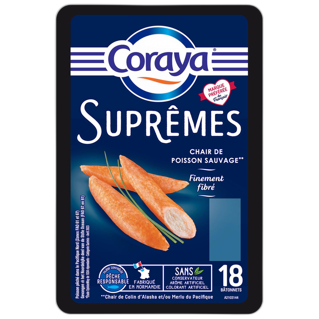 CORAYA Suprêmes palitos de peixe selvagem sabor caranguejo 280 g