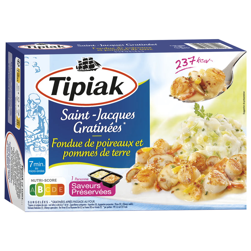 TIPIAK Plat cuisiné individuel Noix de St Jacques gratinées et fondue de poireaux pommes de terre 310 g