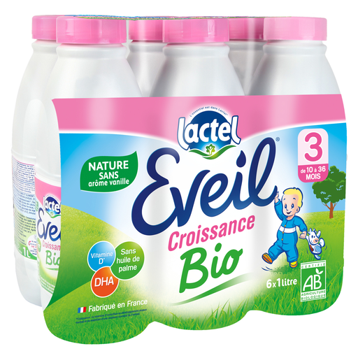[3288114180024] LACTEL Eveil Leite Líquido Bebé Bio 10 meses a 3 anos 6x1L