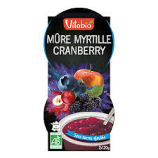 [3288131280516] VITABIO Dessert Mûre Myrtille Cranberry Bio X2 coupelle de 120 g