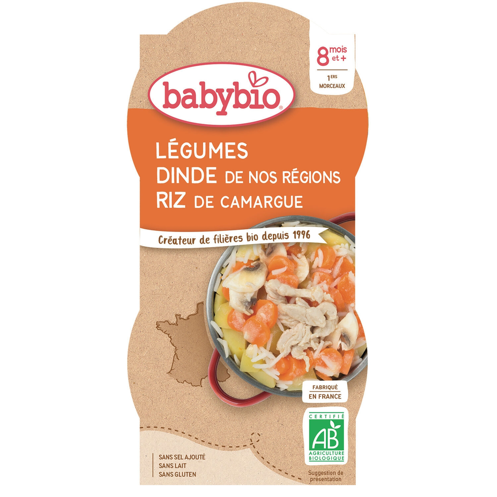 BABYBIO Organic Vegetable Turkey and Rice Bowls 2 x 200 g