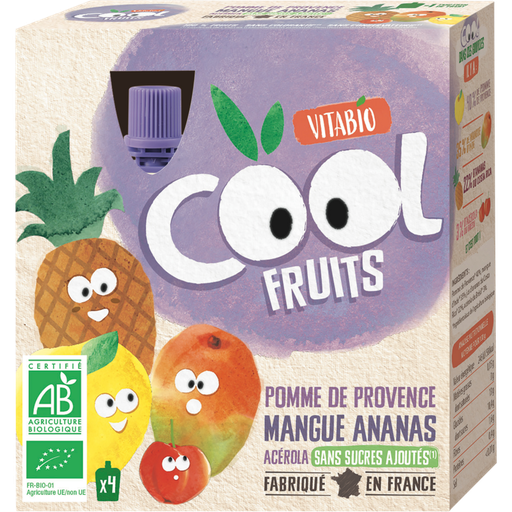 [3288132600054] VITABIO Cool Fruits Apple Mango Pineapple Acerola Organic Puree 4x90g