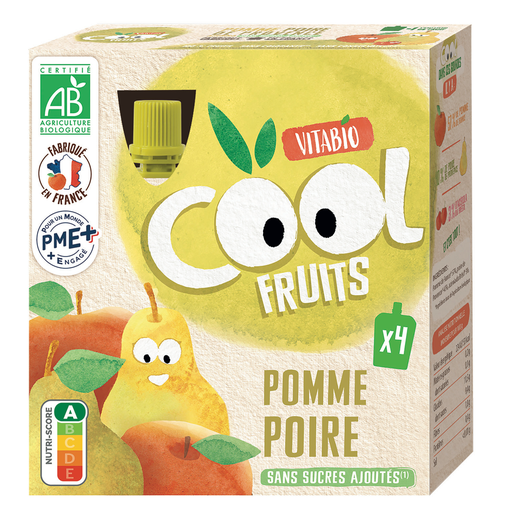 [3288132600184] VITABIO Cool Fruits Apple Pear Organic Fruit Puree 4x90g
