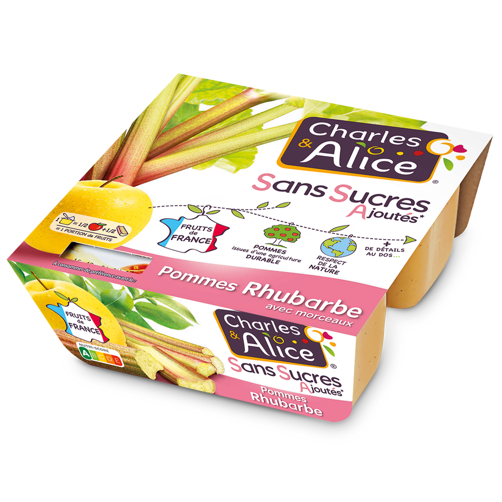CHARLES & ALICE Spécialité de pommes rhubarbe sans sucres ajoutés 4x97g