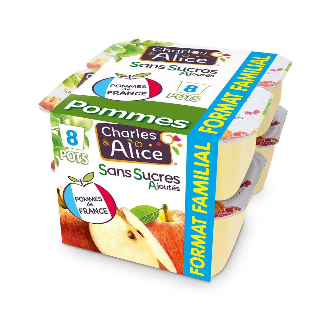 CHARLES & ALICE Compote Pomme Sans Sucres Ajoutés les 8 pots de 100 g
