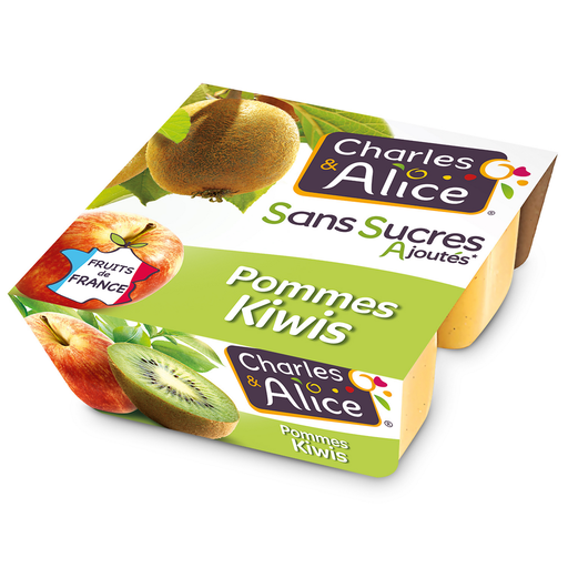[3297760097976] CHARLES & ALICE Fruit Dessert Apple Kiwi No Added Sugar 4 pots of 97 g