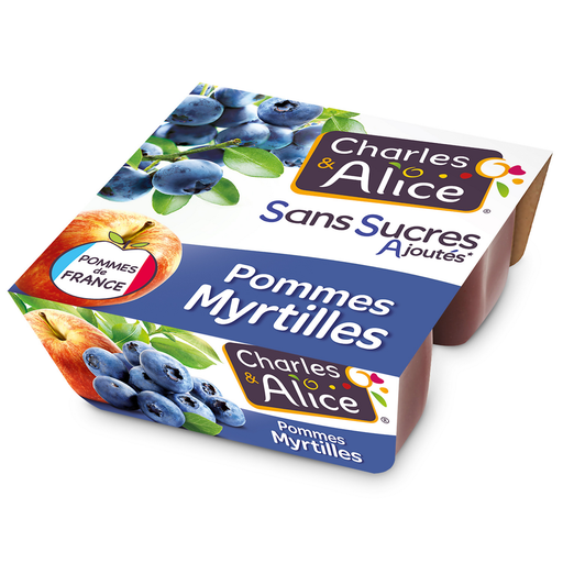 [3297760097990] CHARLES & ALICE Fruit Dessert Apple Blueberry No Added Sugar 4 pots of 97 g