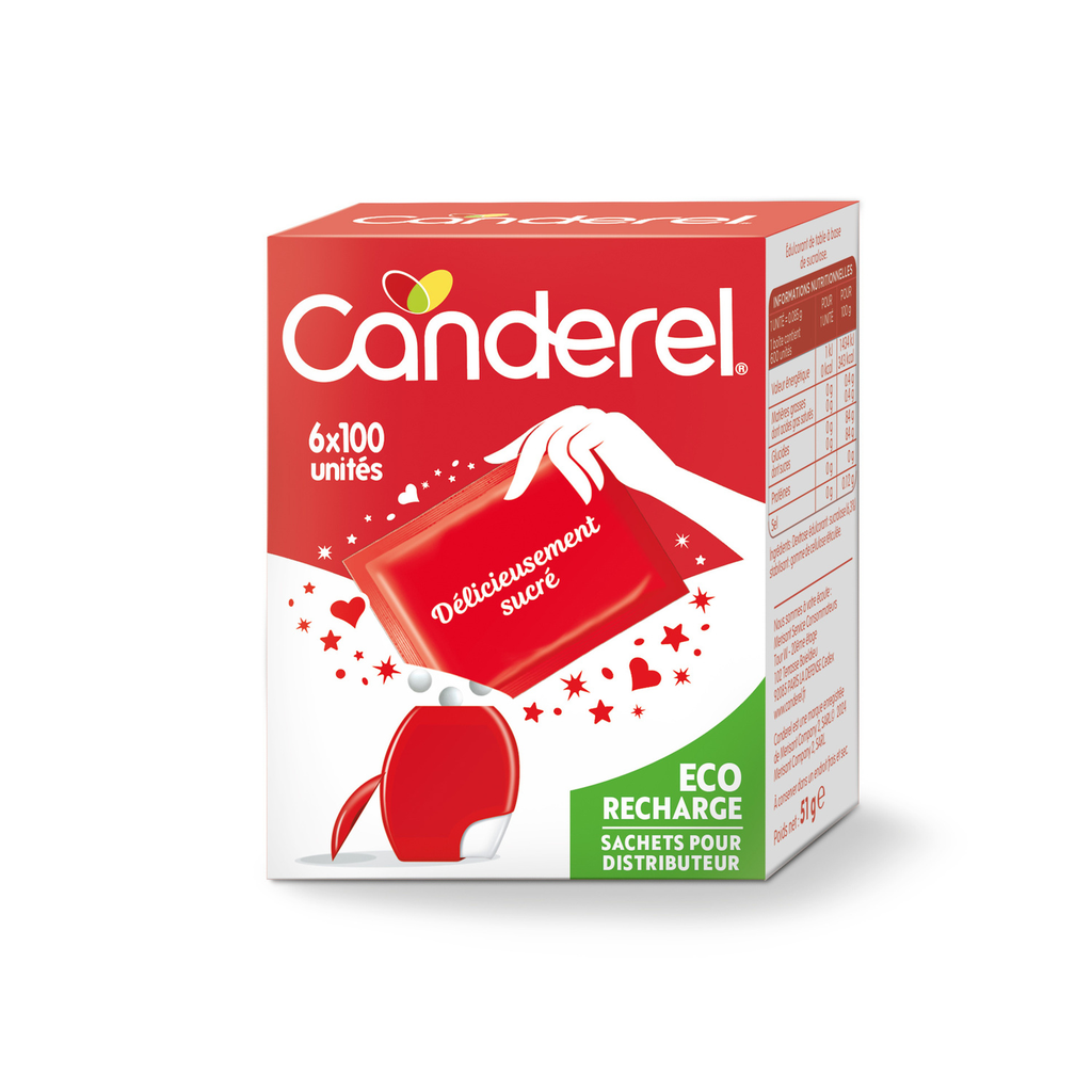CANDEREL Recarga de edulcorante com sucralose sem aspartame 6x100 comprimidos 51 g