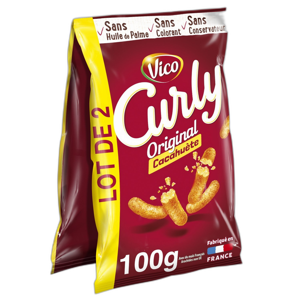 CURLY Biscuits apéritif cacahuète l'Original, 2 sachets de 100 g